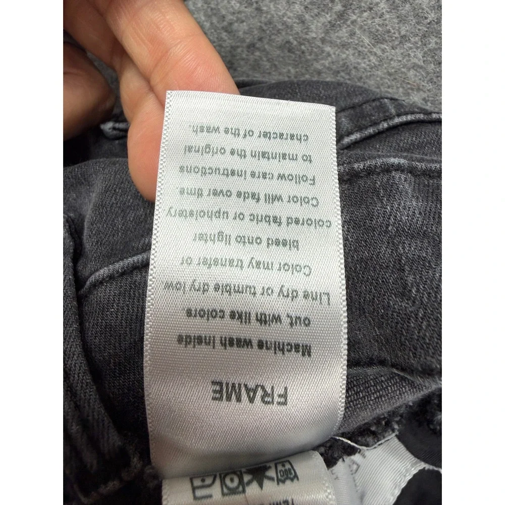 Frame Denim Le Skinny de Jeanne Jeans 27 Charcoal Gray Distressed Knee Raw Hem